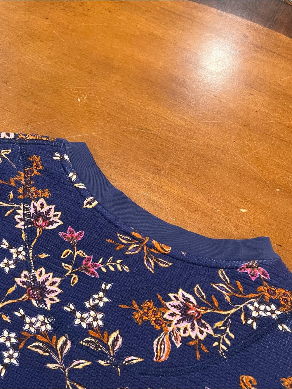 Sundance Loretta Cobalt Blue Floral Long-Sleeve Waffle Thermal XL Crewneck Boho - Picture 10 of 16